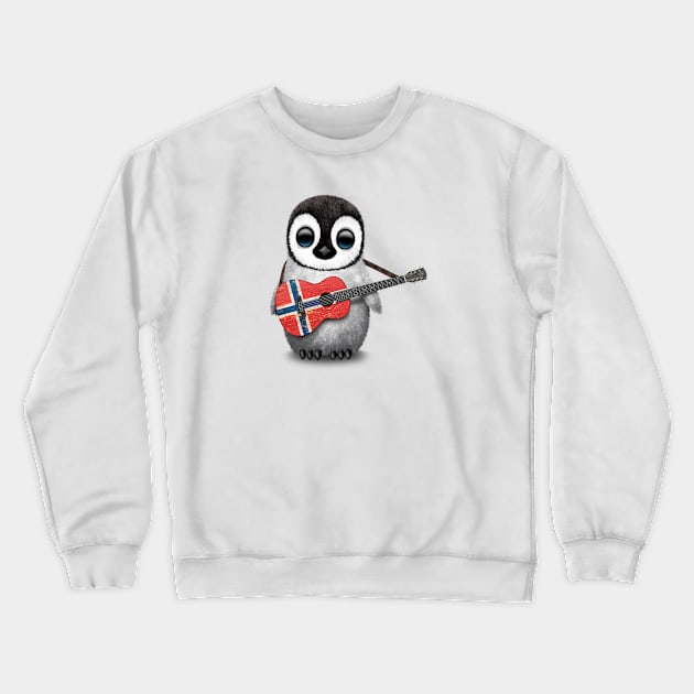 Baby Penguin Playing Norwegian Flag Guitar Crewneck Sweatshirt by jeffbartels